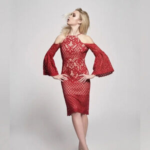 {Bardot} Mika lace midi dress off shoulder bell sleeves size extra small